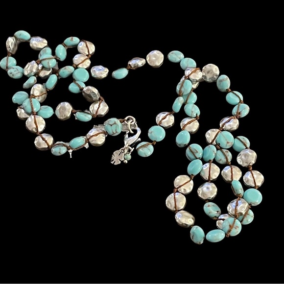 Lucky Brand Jewelry - Lucky Brand howlite turquoise silver tone spacer bead necklace